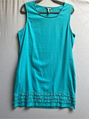 DKR Linen Blend Sleeveless Ruffle Hem Shift Dress Pockets Sz M